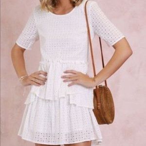 Anthro Lost in Lunar White Tiered Eyelet Dress S
